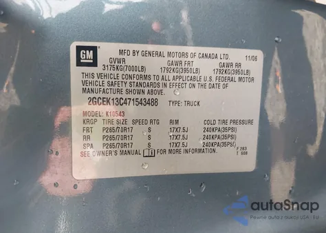 2007 Chevrolet Silverado 1500 Lt1 z USA, uszkodzony, nr VIN 2GCEK13C471543488